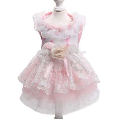 Prințesă Câine Pisică Rochie din plasă Design floral și dantelă Fusta cățelușă Haine de primăvară/vară