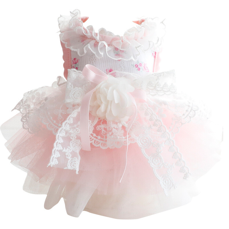 Princeza, pas, mačka, mrežasta haljina, cvjetni i čipkasti dizajn, suknja za štene za kućne ljubimce, odjeća za proljeće/ljeto