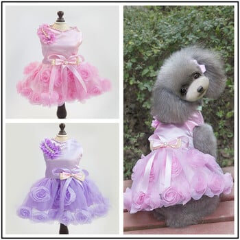 Rose Tutu Puppy Cat Καλοκαιρινή φούστα Κομψά φορέματα για πάρτι για σκύλους για κατοικίδια Νυφικά για μικρά σκυλιά Χαριτωμένα ρούχα πριγκίπισσας σκύλου με παπιγιόν