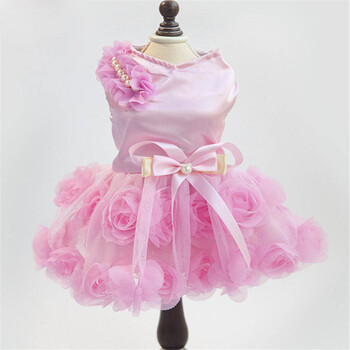 Rose Tutu Puppy Cat Καλοκαιρινή φούστα Κομψά φορέματα για πάρτι για σκύλους για κατοικίδια Νυφικά για μικρά σκυλιά Χαριτωμένα ρούχα πριγκίπισσας σκύλου με παπιγιόν