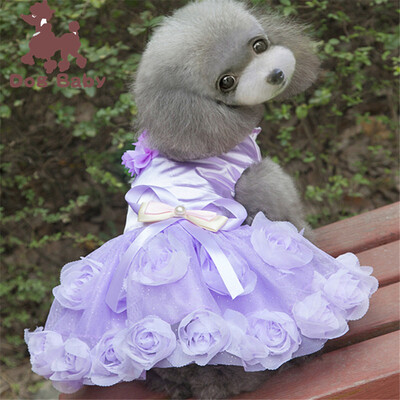Rose Tutu Puppy Cat Лятна пола Елегантни парти рокли за домашни кучета Сватбени рокли за малки кучета Сладки дрехи за кучета принцеса с панделка