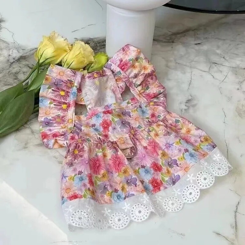 Suvised lemmikloomakoera riided Punased lillelised kutsikate kleidid vibu printsessi kleit Kaisukaru koera kass õhuke rihm kutsikas seelik väike koer