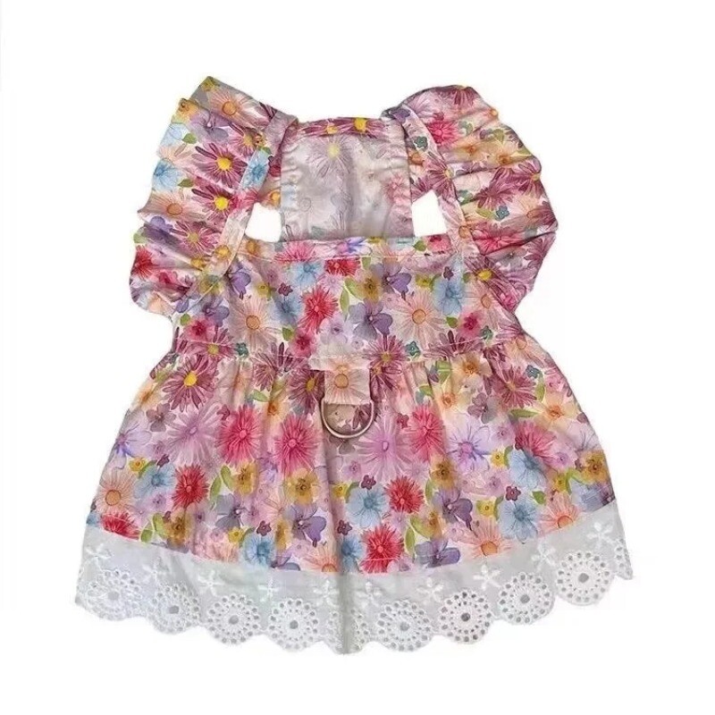 Suvised lemmikloomakoera riided Punased lillelised kutsikate kleidid vibu printsessi kleit Kaisukaru koera kass õhuke rihm kutsikas seelik väike koer