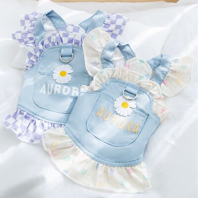Fusta de lux pentru câini Rochie din blugi pentru câini de talie mică Fusta drăguță cățelușă prințesă Rochie de modă pentru pisici Rochie cu mâneci zburătoare Rochie pentru câini