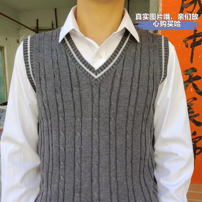 Μόδα ανδρικό μονόχρωμο γιλέκο πουλόβερ Άνοιξη φθινόπωρο New Business Casual Ευέλικτο πλεκτό αμάνικο μπλουζάκι με λεπτό πάτο με V λαιμόκοψη