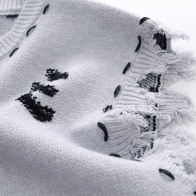 Vestă de pulover cu franjuri zdrențuită Harajuku, y2k, vintage, coreeană, supradimensionată, tricotată, urât, fără mâneci, estetică pentru bărbați