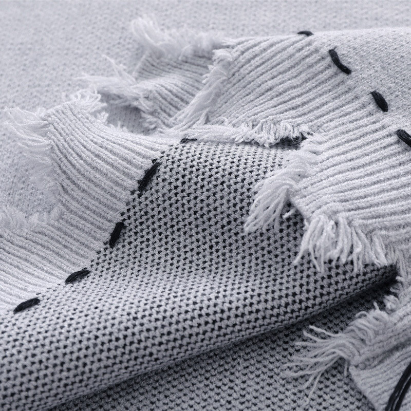 Vestă de pulover cu franjuri zdrențuită Harajuku, y2k, vintage, coreeană, supradimensionată, tricotată, urât, fără mâneci, estetică pentru bărbați