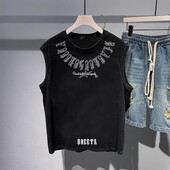 Muški prsluk, pamuk, trendi ispis slova, šik majice bez rukava, američke high street modne sportske ležerne majice bez rukava, ljetno novo