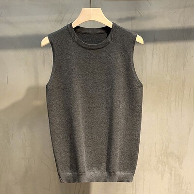 Ανδρικό γιλέκο Πράσινο αμάνικο πλεκτό πουλόβερ Ανδρικό ρετρό γιαπωνέζικο μονόχρωμο γιλέκο στρογγυλό γιακά με λαιμόκοψη μονόχρωμο Παραγγελία V