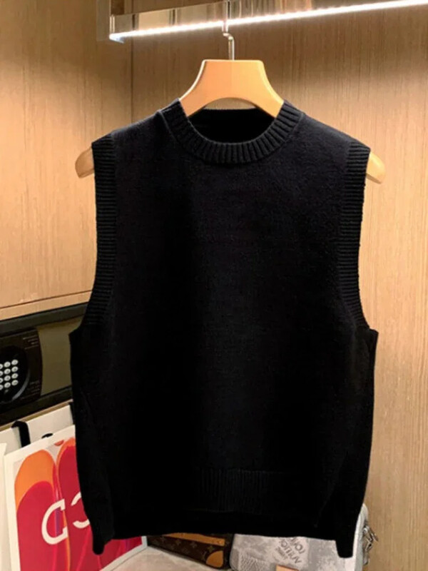 Ανδρικό γιλέκο Πράσινο αμάνικο πλεκτό πουλόβερ Ανδρικό ρετρό γιαπωνέζικο μονόχρωμο γιλέκο στρογγυλό γιακά με λαιμόκοψη μονόχρωμο Παραγγελία V