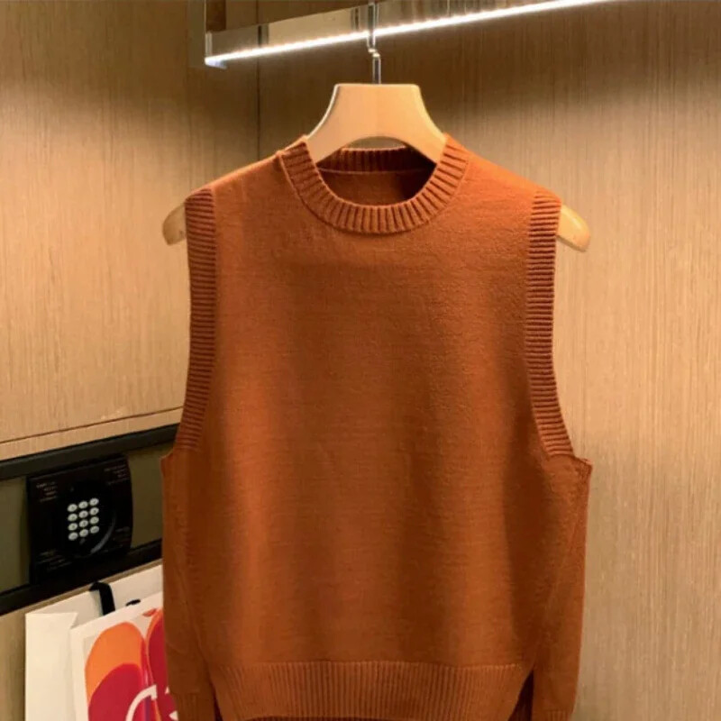 Ανδρικό γιλέκο Πράσινο αμάνικο πλεκτό πουλόβερ Ανδρικό ρετρό γιαπωνέζικο μονόχρωμο γιλέκο στρογγυλό γιακά με λαιμόκοψη μονόχρωμο Παραγγελία V