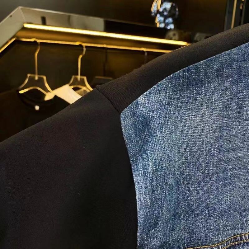 Kaheosalised võltsitud vintage teksariidest lapiga teksariidest T-särgid meestele Lühikeste varrukatega T-särk, suvine vabaaja vaba, vana T-särk