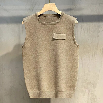 Pleteni džemper muški okrugli ovratnik okrugli izrez muška odjeća prsluk glatki jednobojni jednobojni obični prsluk bez rukava X Korejski stil Vuna A