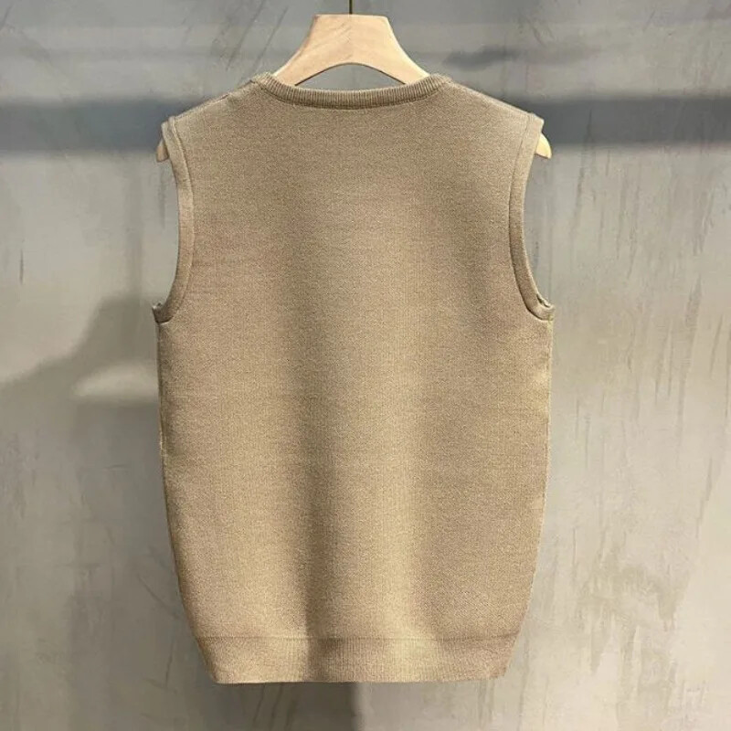 Pleteni džemper muški okrugli ovratnik okrugli izrez muška odjeća prsluk glatki jednobojni jednobojni obični prsluk bez rukava X Korejski stil Vuna A