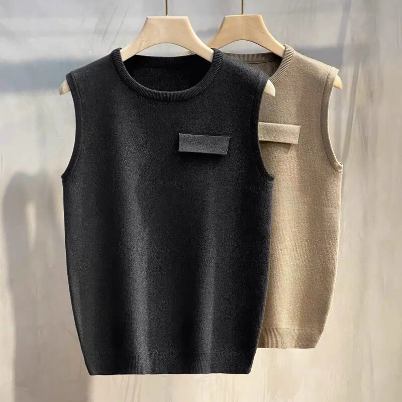 Pleteni džemper muški okrugli ovratnik okrugli izrez muška odjeća prsluk glatki jednobojni jednobojni obični prsluk bez rukava X Korejski stil Vuna A