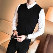 Pulover tricot Bărbați Culoare uni Unii Fără mâneci Îmbrăcăminte pentru bărbați Vestă de afaceri Vestă cu gât în V Maletry Iarna 2024 Topuri Sheap AX