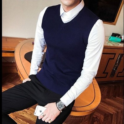 Pulover tricot Bărbați Culoare uni Unii Fără mâneci Îmbrăcăminte pentru bărbați Vestă de afaceri Vestă cu gât în V Maletry Iarna 2024 Topuri Sheap AX