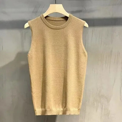 Ανδρικό γιλέκο πλεκτό πουλόβερ ανδρικό γιλέκο πράσινο σχίσιμο αμάνικο στρογγυλό γιακά X Λειτουργία φθηνό κορεάτικο στυλ Overfit V