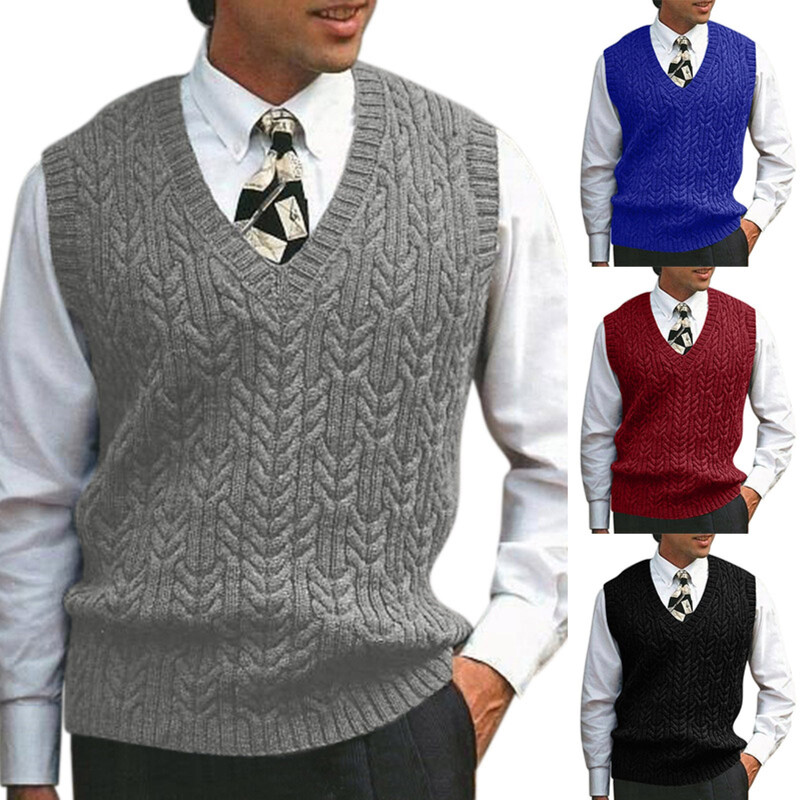 Αρσενικό Φθινοπωρινό Χειμερινό Casual Μονόχρωμο με v λαιμόκοψη Πλεκτό φαρδύ φανελάκι πουλόβερ αμάνικο V λαιμόκοψη Γιλέκο πουλόβερ μεγάλου μεγέθους Γιλέκο ζακέτες