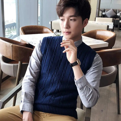 Kootud kampsun, meeste ühevärviline varrukateta tavaline meesterõivas sinine vest, vest ja džemprid, suures suuruses Enimmüüdud tooted 2024 A