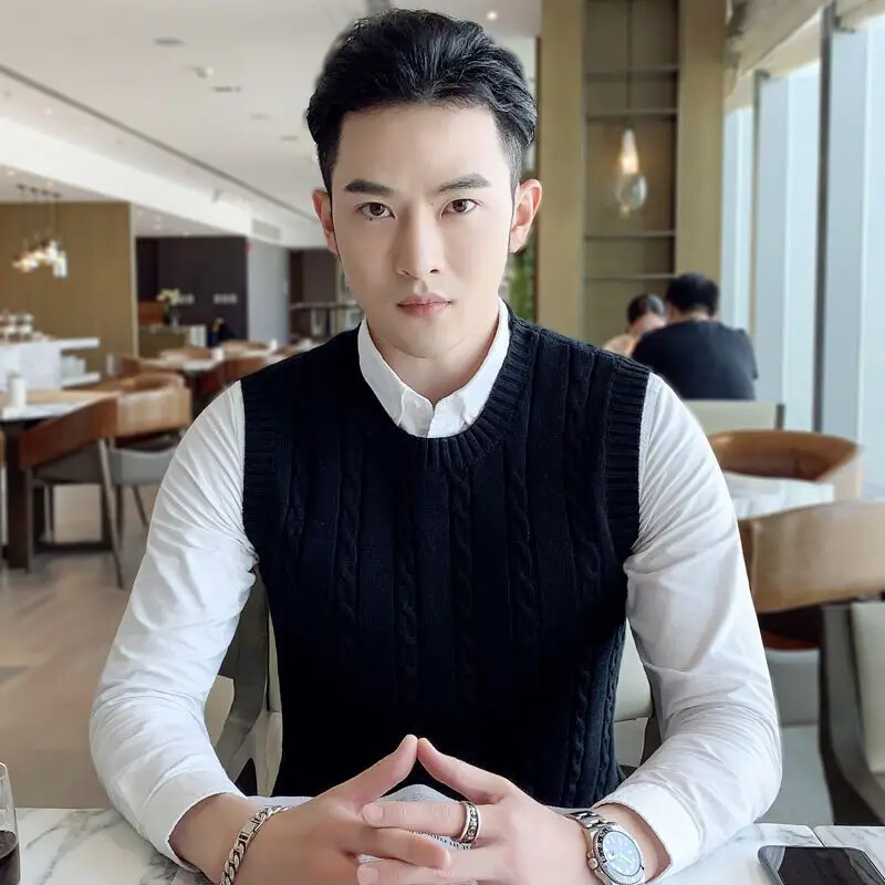 Kootud kampsun, meeste ühevärviline varrukateta tavaline meesterõivas sinine vest, vest ja džemprid, suures suuruses Enimmüüdud tooted 2024 A