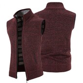 Cardigan tricotat vestă moale îmbrăcăminte exterioară pentru bărbați cu guler de iarnă, căptușeală din lână îngroșată solidă, vestă de tricotat, caldă