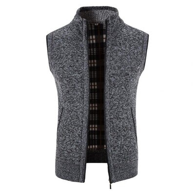 Cardigan tricotat vestă moale îmbrăcăminte exterioară pentru bărbați cu guler de iarnă, căptușeală din lână îngroșată solidă, vestă de tricotat, caldă