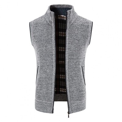 Cardigan tricotat vestă moale îmbrăcăminte exterioară pentru bărbați cu guler de iarnă, căptușeală din lână îngroșată solidă, vestă de tricotat, caldă