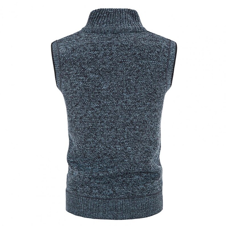 Cardigan tricotat vestă moale îmbrăcăminte exterioară pentru bărbați cu guler de iarnă, căptușeală din lână îngroșată solidă, vestă de tricotat, caldă