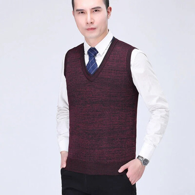 Muška odjeća Prsluk Pleteni džemperi za muškarce Bež V izrez bez rukava Glatki poslovni red Vrećasti korejski stil Ležerni XS