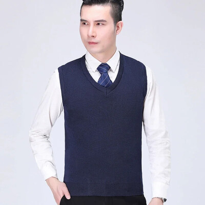 Muška odjeća Prsluk Pleteni džemperi za muškarce Bež V izrez bez rukava Glatki poslovni red Vrećasti korejski stil Ležerni XS