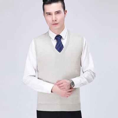 Muška odjeća Prsluk Pleteni džemperi za muškarce Bež V izrez bez rukava Glatki poslovni red Vrećasti korejski stil Ležerni XS