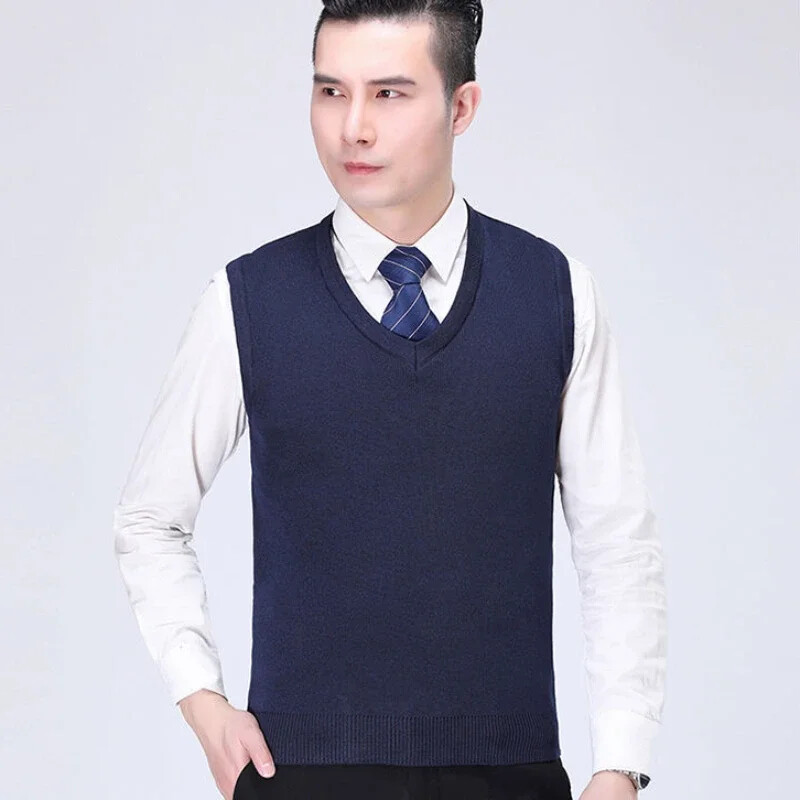Muška odjeća Prsluk Pleteni džemperi za muškarce Bež V izrez bez rukava Glatki poslovni red Vrećasti korejski stil Ležerni XS