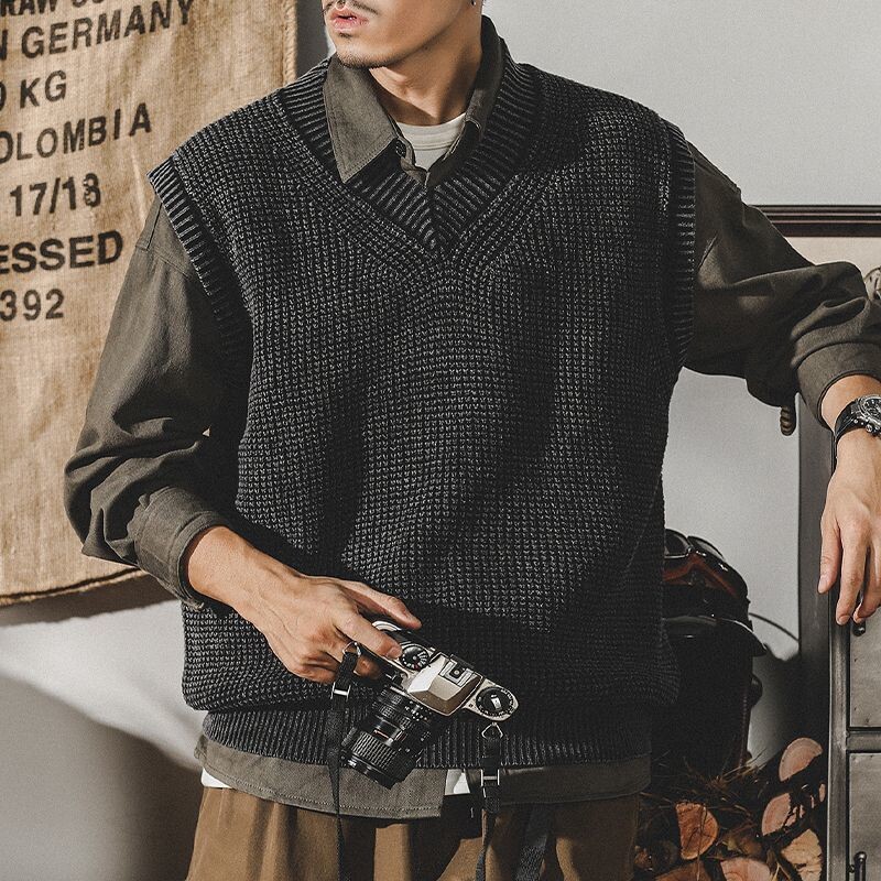 Ameerika vintage kevad, uued varrukateta meeste kampsun, vest Soliidne mood Trend lahtine lapiline pullover V-kaelusega silmkoelised mantlid