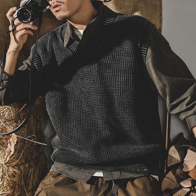 Ameerika vintage kevad, uued varrukateta meeste kampsun, vest Soliidne mood Trend lahtine lapiline pullover V-kaelusega silmkoelised mantlid