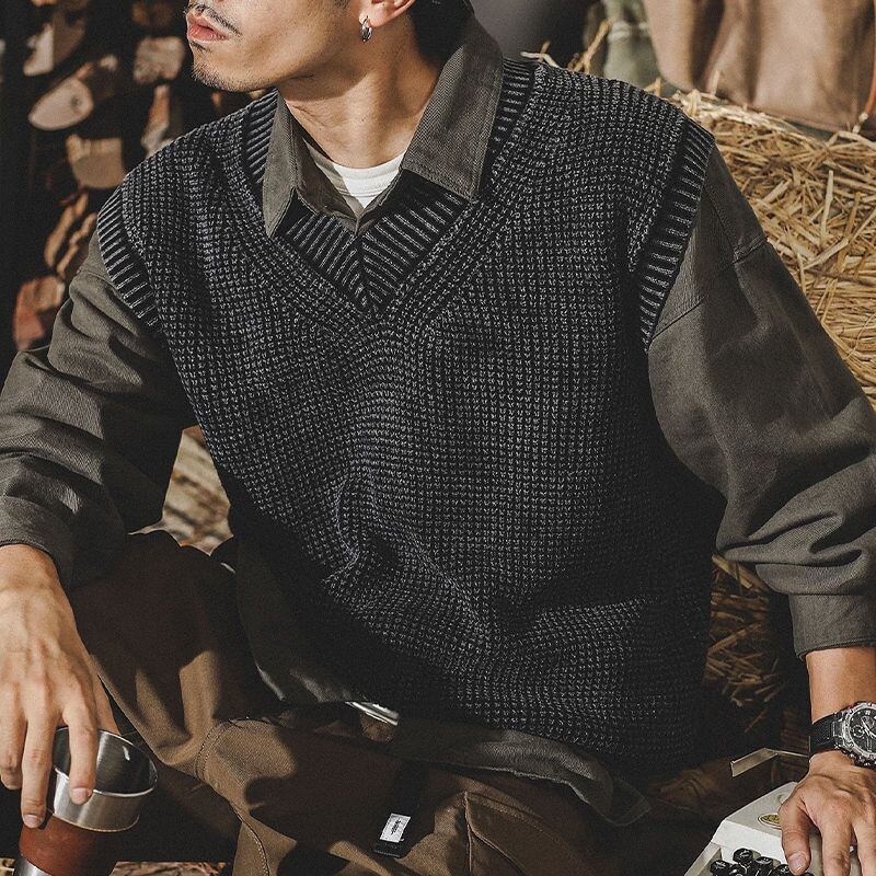 Ameerika vintage kevad, uued varrukateta meeste kampsun, vest Soliidne mood Trend lahtine lapiline pullover V-kaelusega silmkoelised mantlid