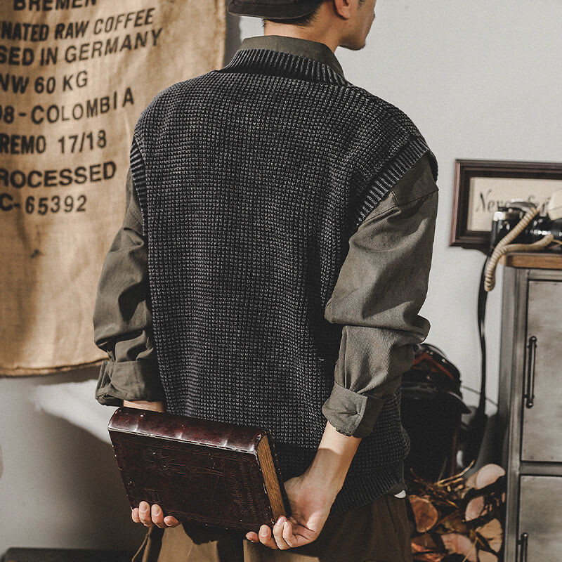 Ameerika vintage kevad, uued varrukateta meeste kampsun, vest Soliidne mood Trend lahtine lapiline pullover V-kaelusega silmkoelised mantlid