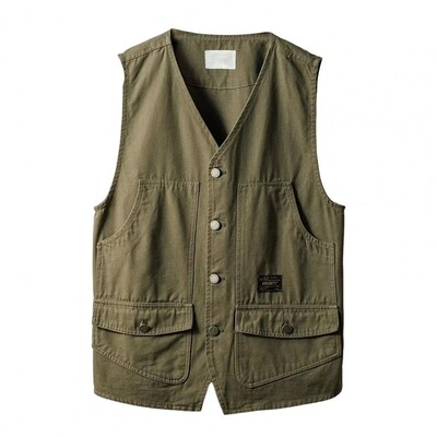 Ljetna retro široka i tanka japanska radna odjeća s više džepova, muški prsluk bez rukava