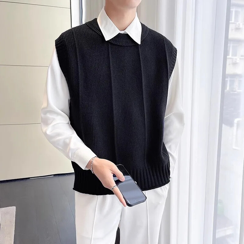 Lagani zreli stil 2024, popularni visokokvalitetni pleteni prsluk, muški džemper bez rukava