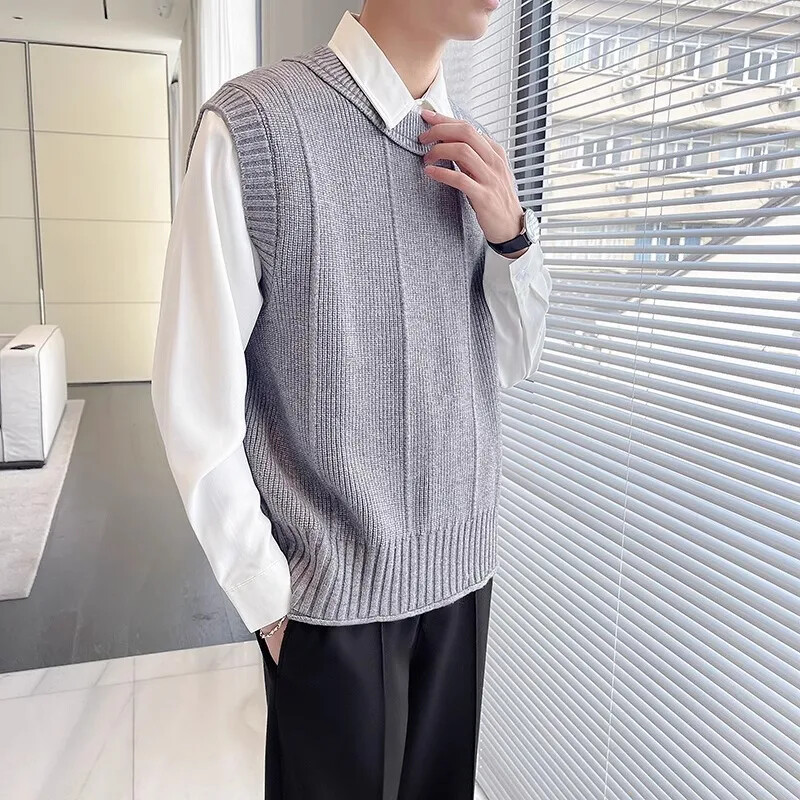 Lagani zreli stil 2024, popularni visokokvalitetni pleteni prsluk, muški džemper bez rukava