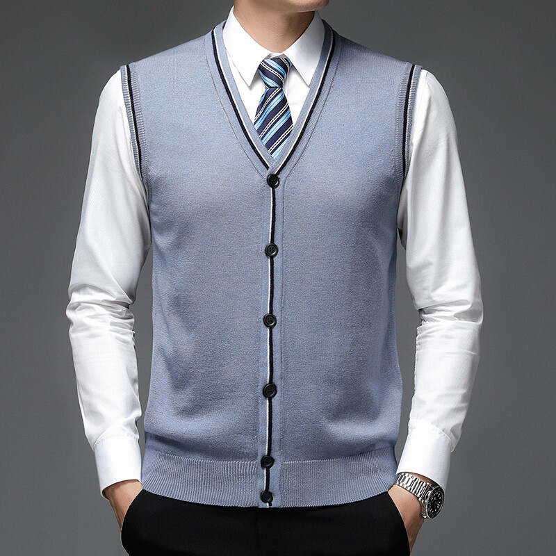 Jesenski muški poslovni ležerni pleteni prsluk Klasični stil Kontrast boja Vuneni prsluk bez rukava Džemper Muška marka odjeće