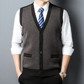 2023, muški kardigan bez rukava, modni pleteni pulover za slobodno vrijeme, topla majica s V-izrezom i džepovima