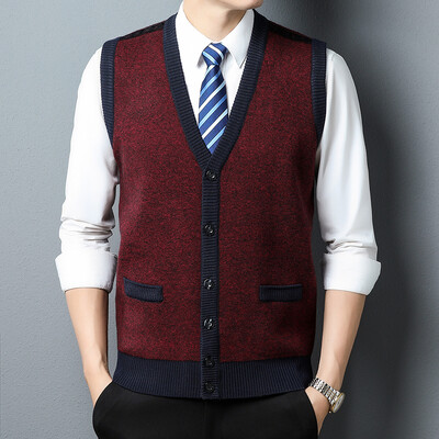 2023, muški kardigan bez rukava, modni pleteni pulover za slobodno vrijeme, topla majica s V-izrezom i džepovima