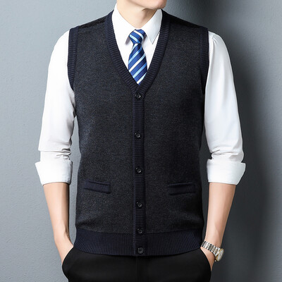 2023, muški kardigan bez rukava, modni pleteni pulover za slobodno vrijeme, topla majica s V-izrezom i džepovima