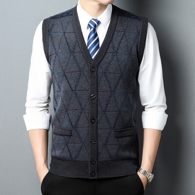 2023, muški kardigan bez rukava, modni pleteni pulover za slobodno vrijeme, topla majica s V-izrezom i džepovima