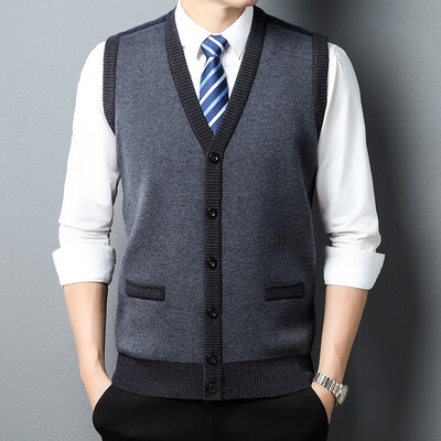 2023, muški kardigan bez rukava, modni pleteni pulover za slobodno vrijeme, topla majica s V-izrezom i džepovima