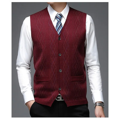 Muški novi debeli prsluk za jesen i zimu 2024., poslovni prsluk s V-izrezom, ležerni pleteni kardigan