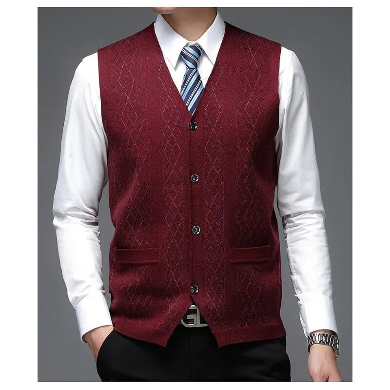 Muški novi debeli prsluk za jesen i zimu 2024., poslovni prsluk s V-izrezom, ležerni pleteni kardigan