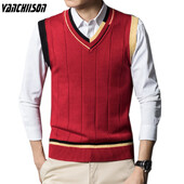 Bărbați din lână tricot vestă rezervor patchwork pulovere fără mâneci Pulover Topuri de bază pentru toamna iarnă modă casual cu decolteu în V 00052