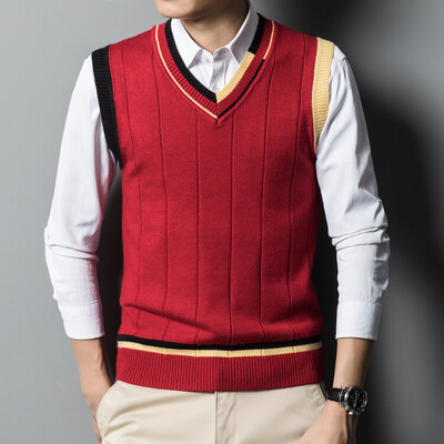 Bărbați din lână tricot vestă rezervor patchwork pulovere fără mâneci Pulover Topuri de bază pentru toamna iarnă modă casual cu decolteu în V 00052